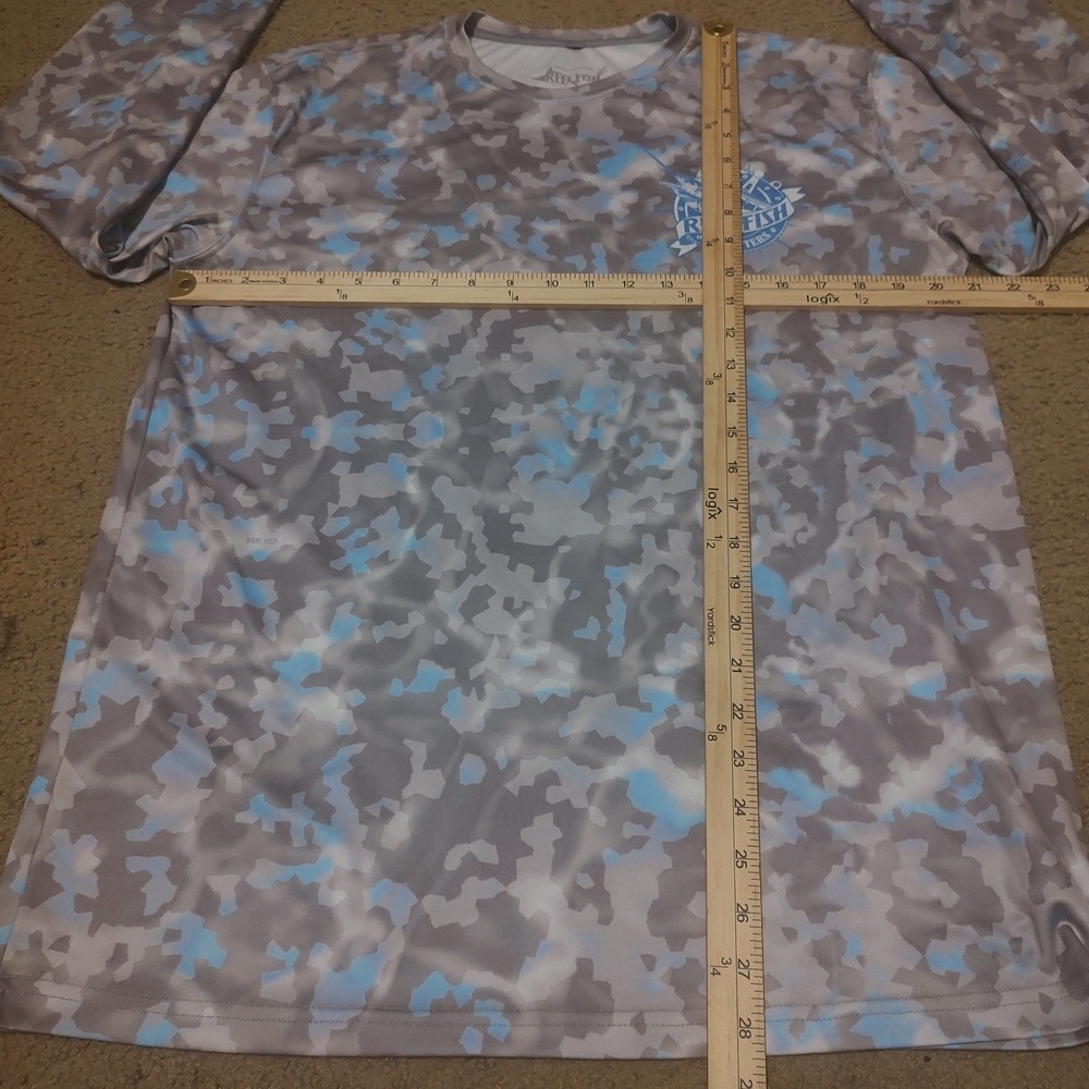 Reel Fish Outfitters Performance Shirt Mens L Grey Blue Excellent Digital Camo